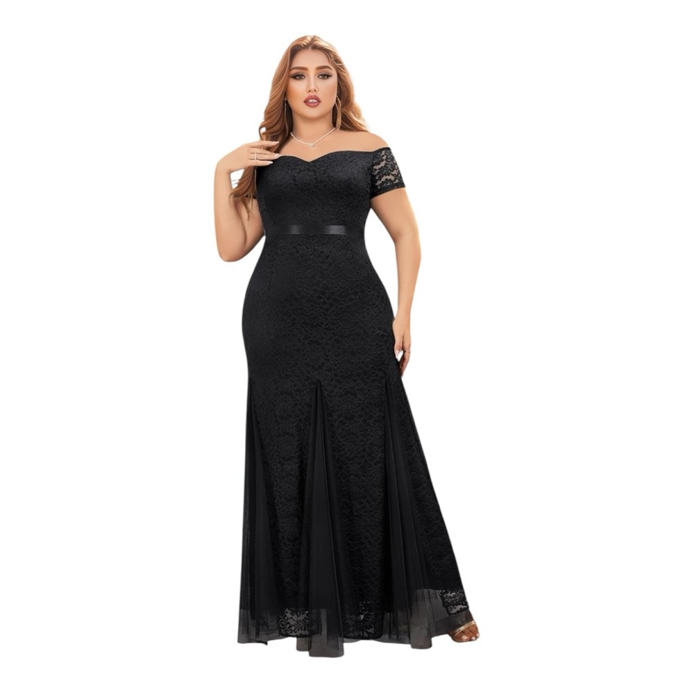 Miusol Women's Plus Size Formal Off Shoulder Floral Lace Mermaid Hem -NWT-1XL